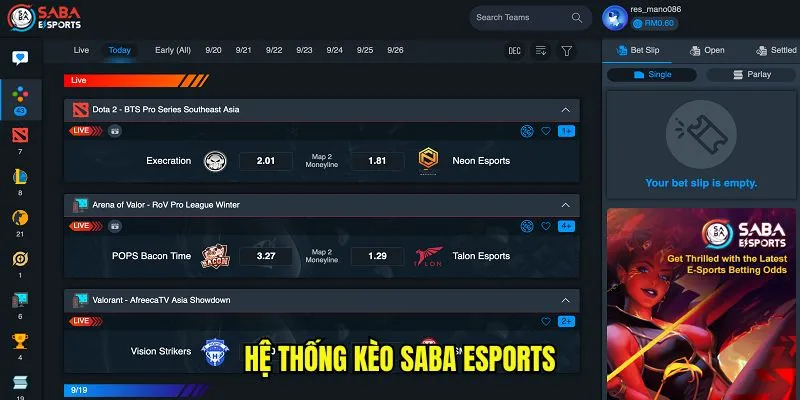Hệ thống kèo saba esports